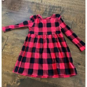 Old Navy Girls 3T Dress Black Red Plaid Long Sleeve Winter Christmas